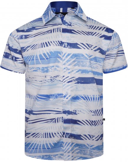 Kam Jeans 6065 Faded Leaf Short Sleeve Shirt Blue - Kauluspaidat - Miesten isot kauluspaidat 2XL – 8XL