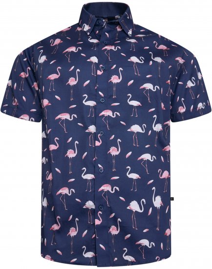 Kam Jeans 6068 Flamingo Short Sleeve Shirt Navy - Kauluspaidat - Miesten isot kauluspaidat 2XL – 8XL