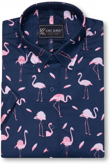 Kam Jeans 6068 Flamingo Short Sleeve Shirt Navy - Kauluspaidat - Miesten isot kauluspaidat 2XL – 8XL
