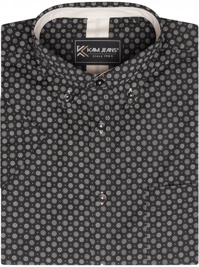 Kam Jeans 6296 All Over Geo Short Sleeve Shirt Black - Kauluspaidat - Miesten isot kauluspaidat 2XL – 8XL