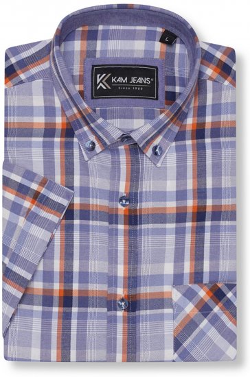 Kam Jeans 6339 Checked Short Sleeve Shirt Blue - Kauluspaidat - Miesten isot kauluspaidat 2XL – 8XL