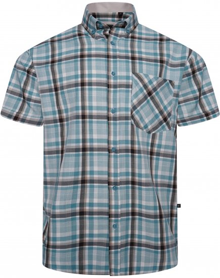 Kam Jeans 6339 Checked Short Sleeve Shirt Mineral Blue - Kauluspaidat - Miesten isot kauluspaidat 2XL – 8XL