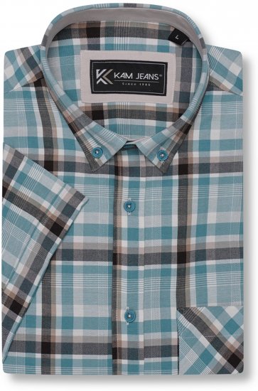 Kam Jeans 6339 Checked Short Sleeve Shirt Mineral Blue - Kauluspaidat - Miesten isot kauluspaidat 2XL – 8XL