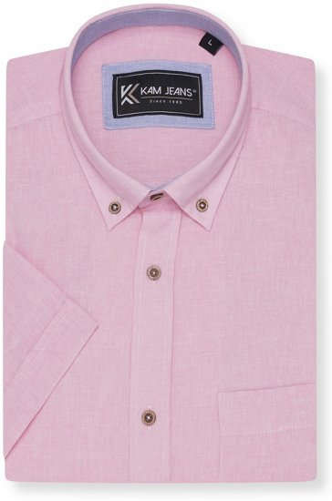 Kam Jeans 6340 Linen Mix Short Sleeve Shirt Pink - Kauluspaidat - Miesten isot kauluspaidat 2XL – 8XL