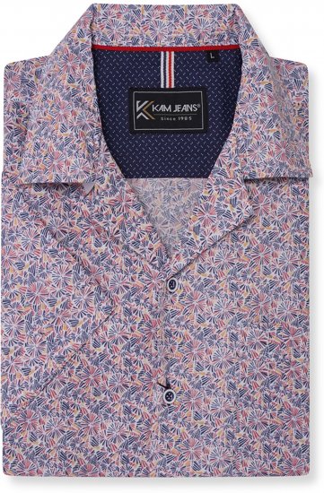 Kam Jeans 6343 Hawaiian Collar Floral Short Sleeve Shirt Navy - Kauluspaidat - Miesten isot kauluspaidat 2XL – 8XL