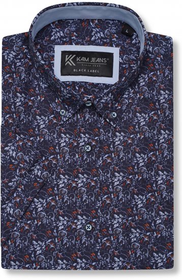 Kam Jeans P044 Premium Floral Printed Moonlight - Lyhythihaiset kauluspaidat - Lyhythihaiset Kauluspaidat Isot Koot