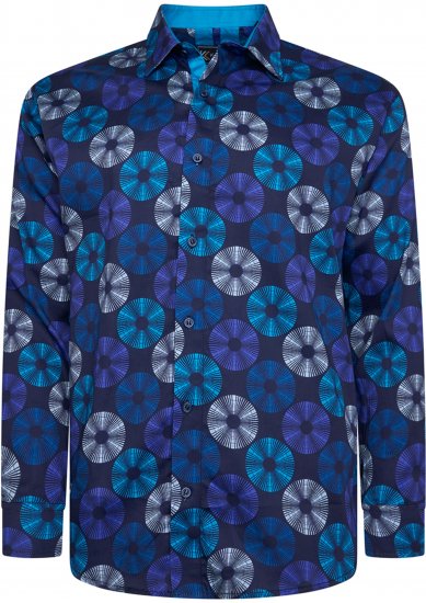Kam Jeans 6071 Record Print Long Sleeve Shirt Navy - Kauluspaidat - Miesten isot kauluspaidat 2XL – 8XL