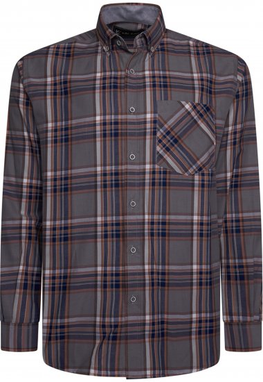 Kam Jeans 6350 Casual Gingham Check Shirt Long Sleeve Grey - Kauluspaidat - Miesten isot kauluspaidat 2XL – 8XL