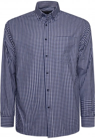 Kam Jeans 6351 Classic Gingham Shirt Long Sleeve Navy - Kauluspaidat - Miesten isot kauluspaidat 2XL – 8XL