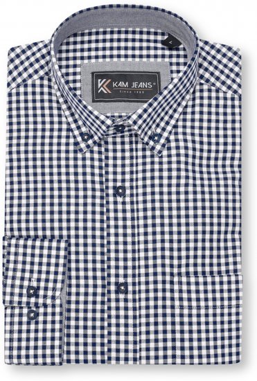 Kam Jeans 6351 Classic Gingham Shirt Long Sleeve Navy - Kauluspaidat - Miesten isot kauluspaidat 2XL – 8XL