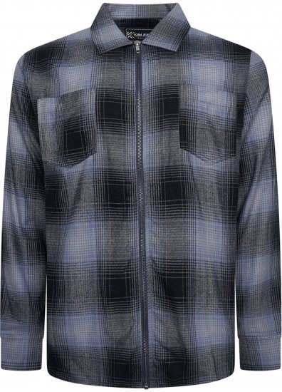 Kam Jeans 6354 Zip Through Check Shirt Charcoal - Kauluspaidat - Miesten isot kauluspaidat 2XL – 8XL