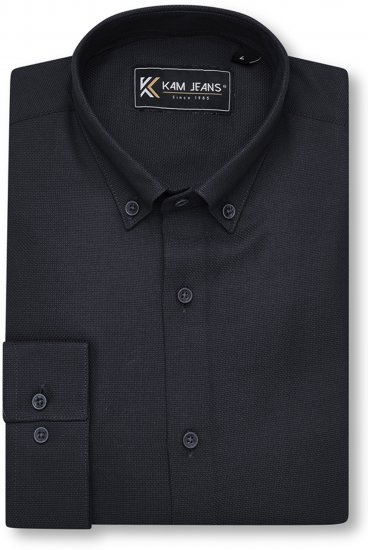 Kam Jeans 6357 Dobby Weave Shirt Black - Kauluspaidat - Miesten isot kauluspaidat 2XL – 8XL