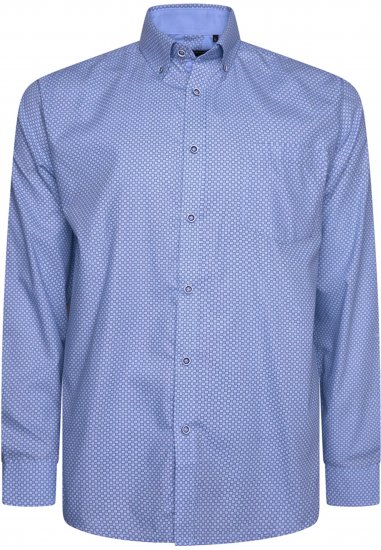 Kam Jeans 6361 All Over Geo Print Long Sleeve Shirt Sky Blue - Kauluspaidat - Miesten isot kauluspaidat 2XL – 8XL