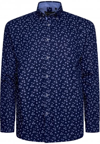 Kam Jeans 6364 All Over Floral Print Long Sleeve Shirt Navy - Kauluspaidat - Miesten isot kauluspaidat 2XL – 8XL