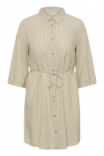 Kaffe Curve Milla Short Shirt Dress Chinchilla/Chalk Stripe - Minimekot - 