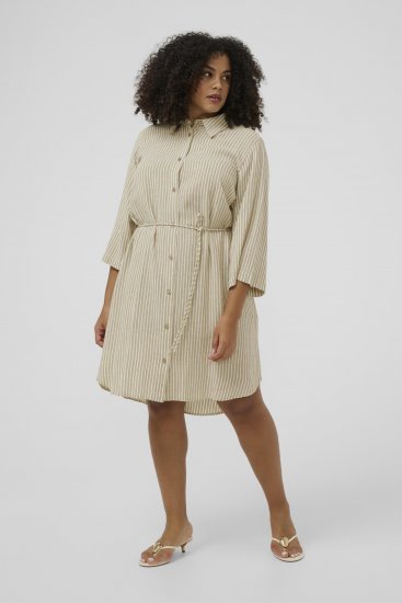 Kaffe Curve Milla Short Shirt Dress Chinchilla/Chalk Stripe - Minimekot - 