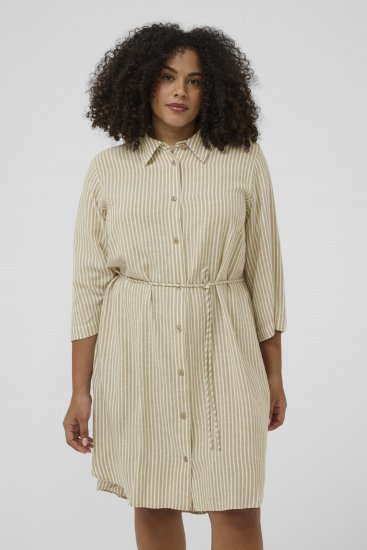 Kaffe Curve Milla Short Shirt Dress Chinchilla/Chalk Stripe - Minimekot - 