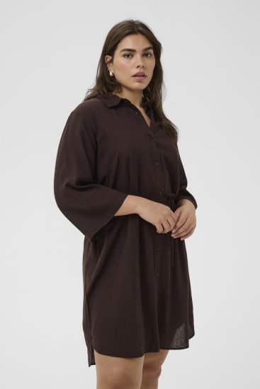 Kaffe Curve Mille Short Shirt Dress Black Coffee Brown - Minimekot - 