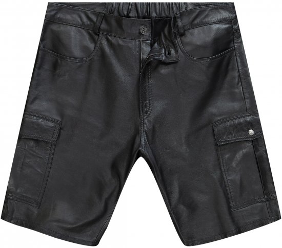JP1880 Leather Shorts Cargo Pockets Lamb Nappa Leather Black - Shortsit - Shortsit, isot koot – W40-W60