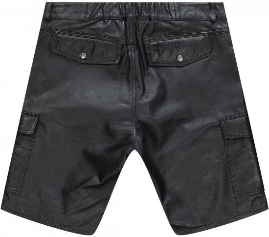 JP1880 Leather Shorts Cargo Pockets Lamb Nappa Leather Black - Shortsit - Shortsit, isot koot – W40-W60