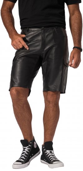 JP1880 Leather Shorts Cargo Pockets Lamb Nappa Leather Black - Shortsit - Shortsit, isot koot – W40-W60