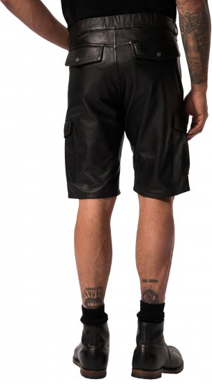 JP1880 Leather Shorts Cargo Pockets Lamb Nappa Leather Black - Shortsit - Shortsit, isot koot – W40-W60