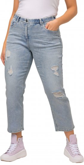 Ulla Popken Stonewashed Distressed Boyfriend Jeans Light Blue - Naisten farkut ja housut isot koot - 