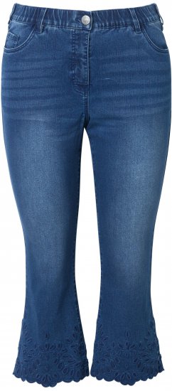 Ulla Popken Cropped Flared Eyelet Jeans Denim Blue - Naisten farkut ja housut isot koot - 