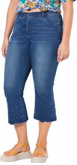 Ulla Popken Cropped Flared Eyelet Jeans Denim Blue - Naisten farkut ja housut isot koot - 