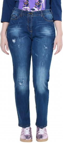 Ulla Popken Lightly Distressed Stretch Fit Jeans Blue Denim - Farkut & Housut Isoissa Koissa – Plus Size - 