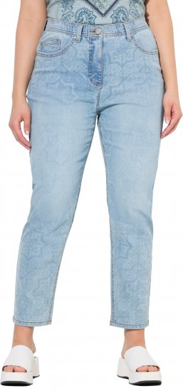 Ulla Popken Tile Laser Print Stretch Fit Jeans Light Light Blue Denim - Naisten farkut ja housut isot koot - 