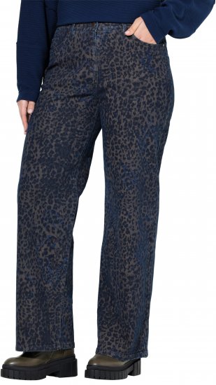 Ulla Popken Leopard Print Stretch Fit Jeans Ink Blue - Naisten farkut ja housut isot koot - 