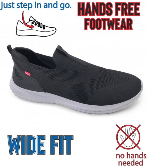 D555 Huddersfield Kingsize Hands Free Slip On with Knitted Top Shoes Black - Tennarit - 