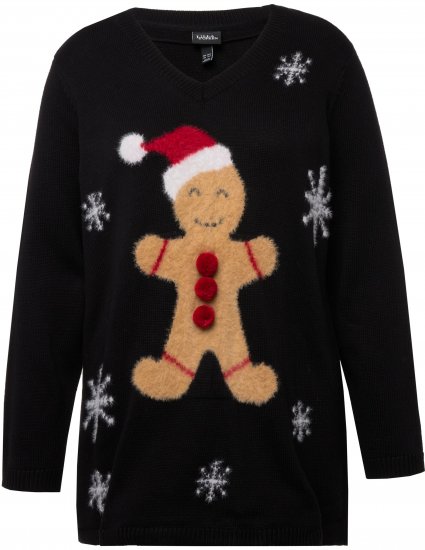 Ulla Popken Gingerbread Man Christmas Sweater Black - Naisten hupparit ja collegepaidat isot koot - 