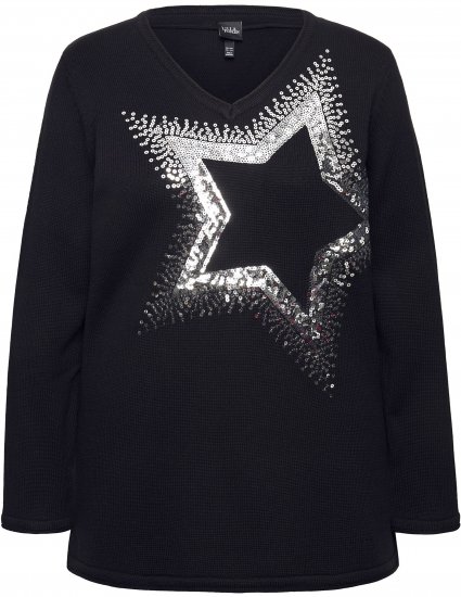 Ulla Popken Sequined Star Rolled Edge Sweater Black - Naisten hupparit ja collegepaidat isot koot - 