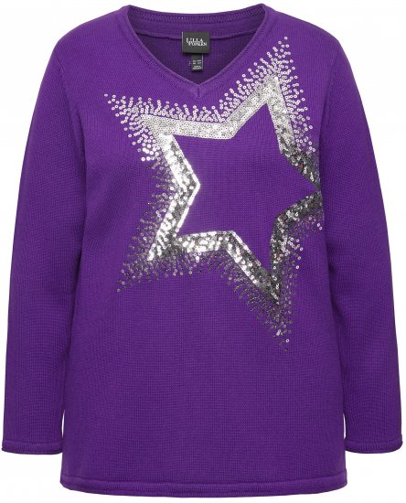 Ulla Popken Sequined Star Rolled Edge Sweater Dark Purple - Naisten hupparit ja collegepaidat isot koot - 