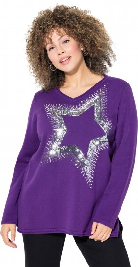 Ulla Popken Sequined Star Rolled Edge Sweater Dark Purple - Naisten hupparit ja collegepaidat isot koot - 