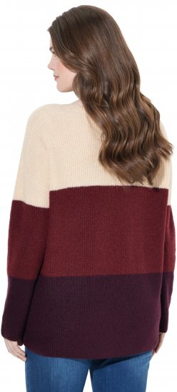 Ulla Popken Cable Knit Block Stripe V-Neck Sweater Dark Ruby - Hupparit ja collegepaidat - 