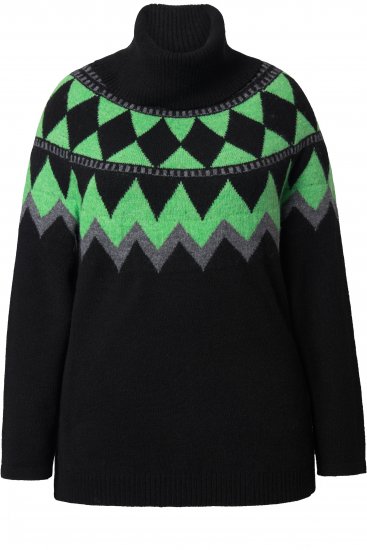Ulla Popken Neon Alpine Pattern Long Sleeve Turtleneck Sweater Apple Green - Naisten hupparit ja collegepaidat isot koot - 