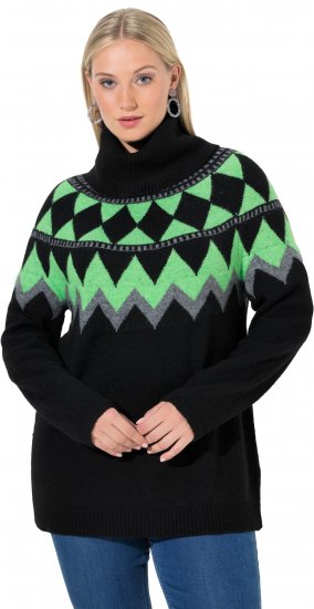 Ulla Popken Neon Alpine Pattern Long Sleeve Turtleneck Sweater Apple Green - Naisten hupparit ja collegepaidat isot koot - 