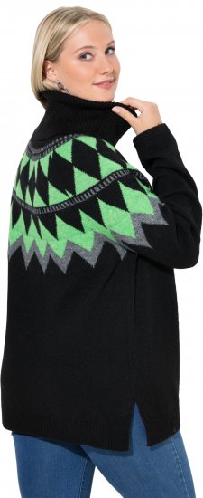 Ulla Popken Neon Alpine Pattern Long Sleeve Turtleneck Sweater Apple Green - Naisten hupparit ja collegepaidat isot koot - 