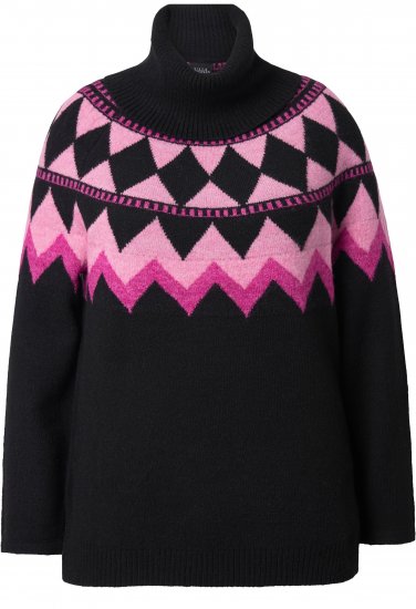 Ulla Popken Neon Alpine Pattern Long Sleeve Turtleneck Sweater Light Pink - Naisten hupparit ja collegepaidat isot koot - 