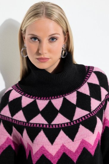 Ulla Popken Neon Alpine Pattern Long Sleeve Turtleneck Sweater Light Pink - Naisten hupparit ja collegepaidat isot koot - Mukavat collegepaidat, huput ja neuleet