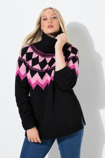 Ulla Popken Neon Alpine Pattern Long Sleeve Turtleneck Sweater Light Pink - Naisten hupparit ja collegepaidat isot koot - Mukavat collegepaidat, huput ja neuleet