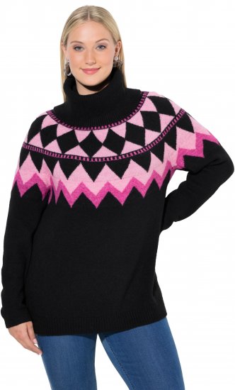 Ulla Popken Neon Alpine Pattern Long Sleeve Turtleneck Sweater Light Pink - Naisten hupparit ja collegepaidat isot koot - 