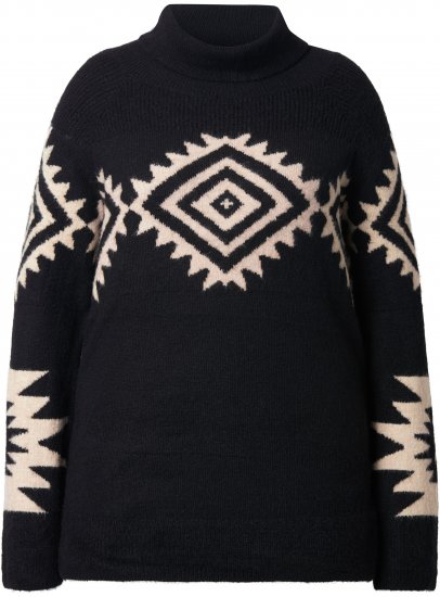 Ulla Popken Aztec Pattern Turtleneck Sweater Black - Naisten hupparit ja collegepaidat isot koot - 