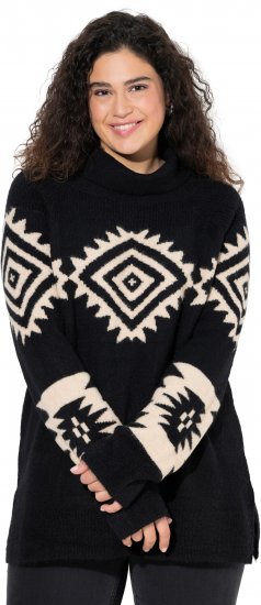 Ulla Popken Aztec Pattern Turtleneck Sweater Black - Naisten hupparit ja collegepaidat isot koot - 