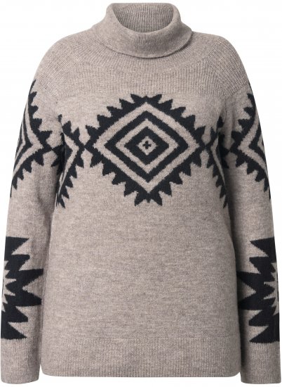 Ulla Popken Aztec Pattern Turtleneck Sweater Pebble Grey - Hupparit ja collegepaidat - 