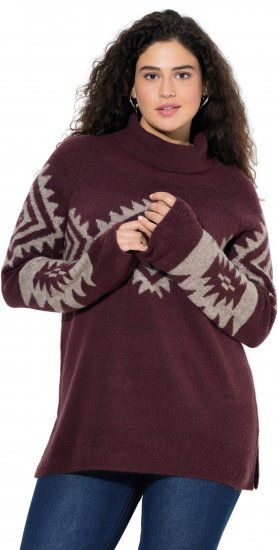 Ulla Popken Aztec Pattern Turtleneck Sweater Plum - Hupparit ja collegepaidat - 