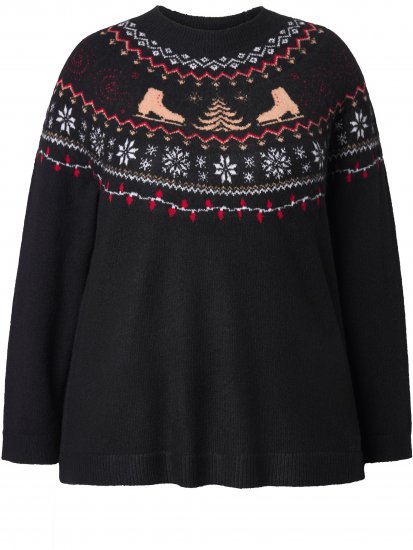 Ulla Popken Norwegian Style Christmas Sweater Black - Naisten hupparit ja collegepaidat isot koot - 